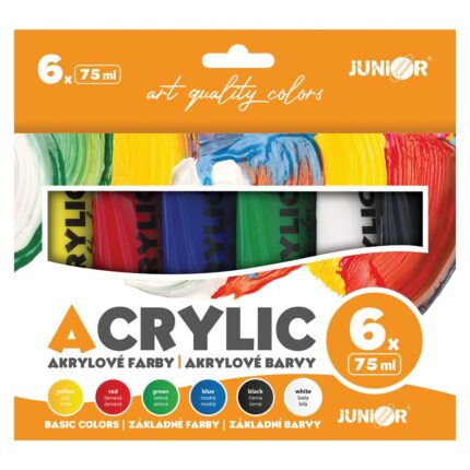 Farby akrylové JUNIOR 75 ml - 6 ks sada Basic