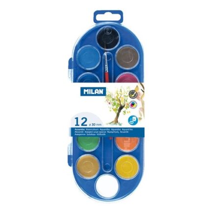Farby vodové MILAN - 12 farieb, 30 mm + štetec
