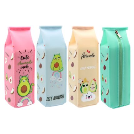 Puzdro na perá PU, prázdne (mix 4 farieb) - Cute cat / Avocado