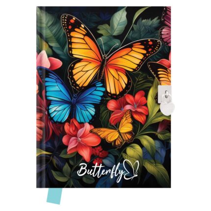 Pamätník JUNIOR 14x18 cm, 80 list. čistý so zámkom - Butterfly