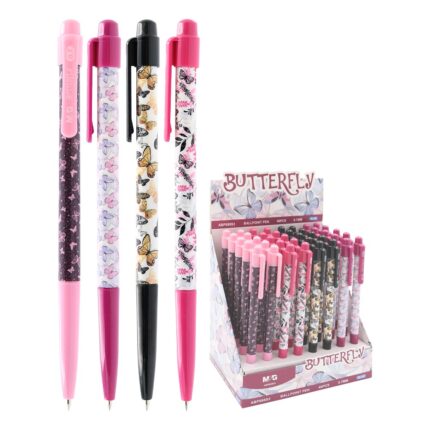 Pero guľôčkové M&G Butterfly 0,7 mm, modré (4 dizajny v balení)