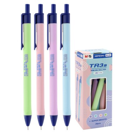 Pero guľôčkové, trojhranné M&G TR3s Semi-Gel 0,7 mm (4 pastel. farby) modrá náplň