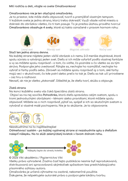 strana v omaľovankove v ktorej sú napísane inštrukcie ako omaľovanku používať